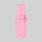 Pink Halter Ruched Maxi Dress H5981