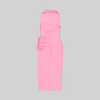 Pink Halter Ruched Maxi Dress H5981