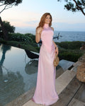 Pink High Neck Sleeveless Maxi Dress H6440
