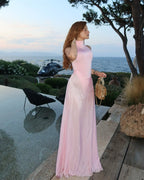 Pink High Neck Sleeveless Maxi Dress H6440