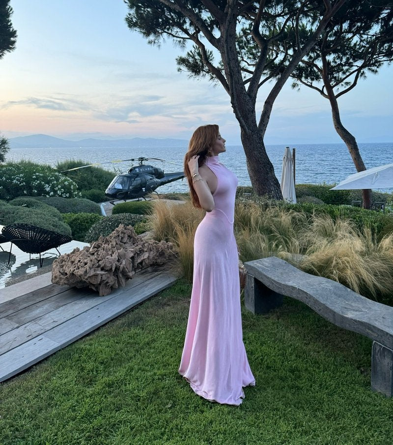 Pink High Neck Sleeveless Maxi Dress H6440