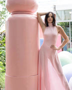 Pink High Neck Sleeveless Maxi Dress H6440