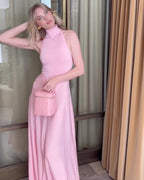 Pink High Neck Sleeveless Maxi Dress H6440