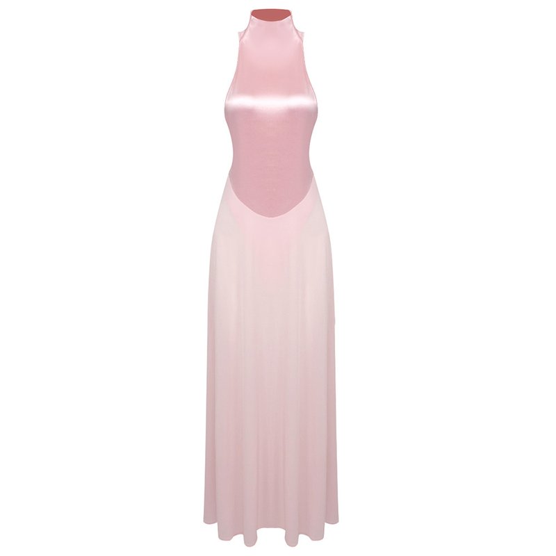 Pink High Neck Sleeveless Maxi Dress H6440