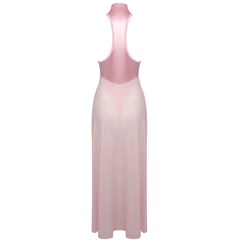 Pink High Neck Sleeveless Maxi Dress H6440