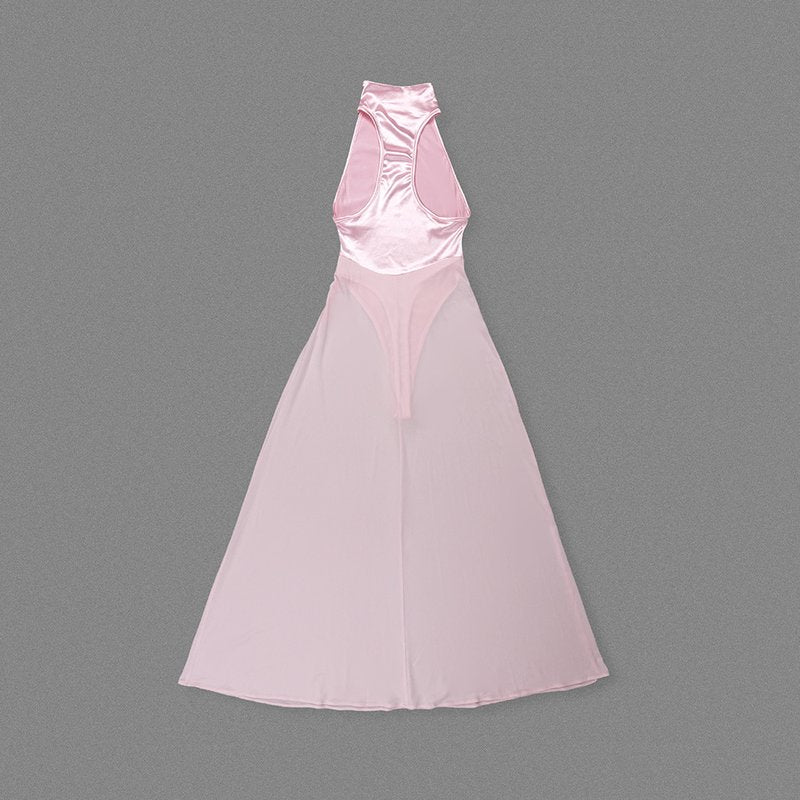 Pink High Neck Sleeveless Maxi Dress H6440