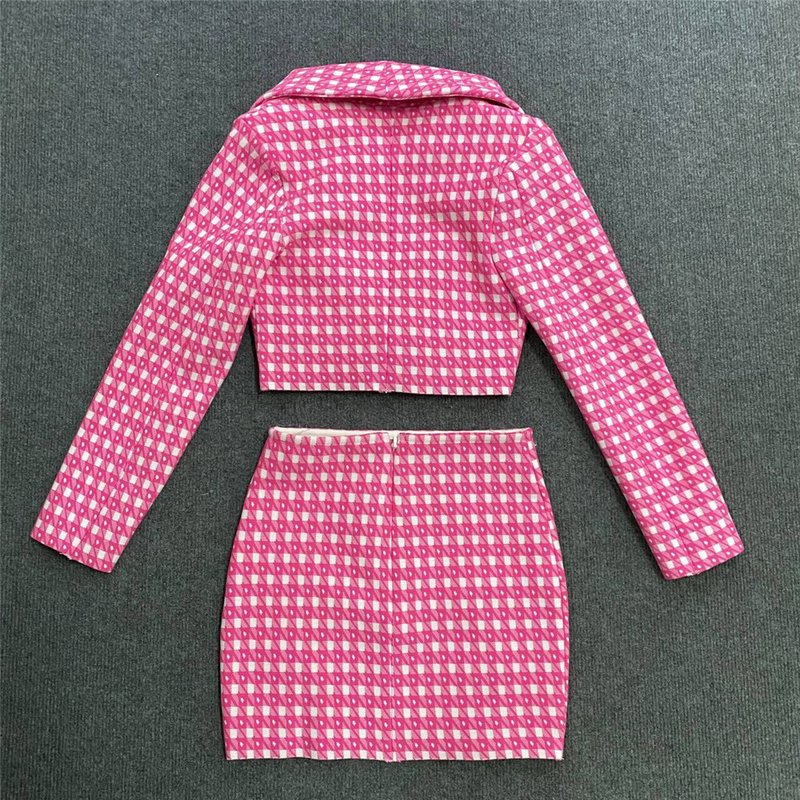 Pink Houndstooth Cutout Blazer Set H6146