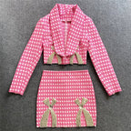 Pink Houndstooth Cutout Blazer Set H6146