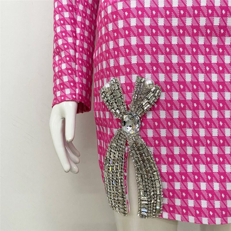 Pink Houndstooth Cutout Blazer Set H6146