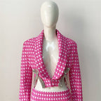 Pink Houndstooth Cutout Blazer Set H6146