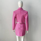 Pink Houndstooth Cutout Blazer Set H6146