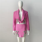 Pink Houndstooth Cutout Blazer Set H6146