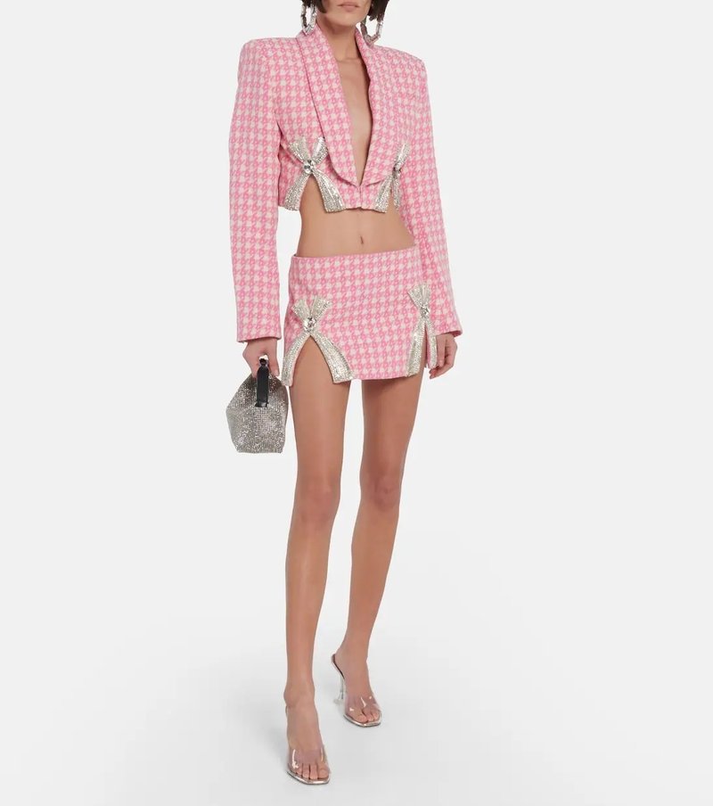 Pink Houndstooth Cutout Blazer Set H6146