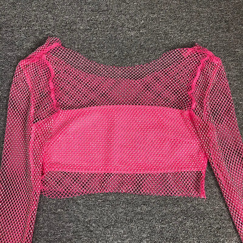 Pink Mesh Crop Top & Mini Skirt Set H6274