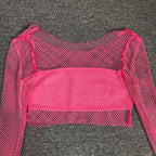 Pink Mesh Crop Top & Mini Skirt Set H6274