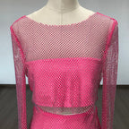 Pink Mesh Crop Top & Mini Skirt Set H6274