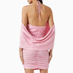 Pink One-Shoulder Rose Detail Bandage Dress H6651
