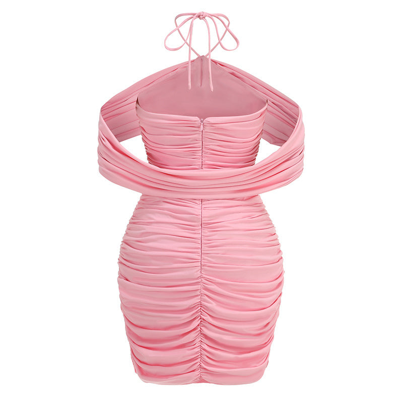 Pink One-Shoulder Rose Detail Bandage Dress H6651