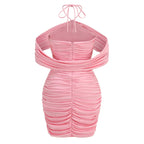 Pink One-Shoulder Rose Detail Bandage Dress H6651