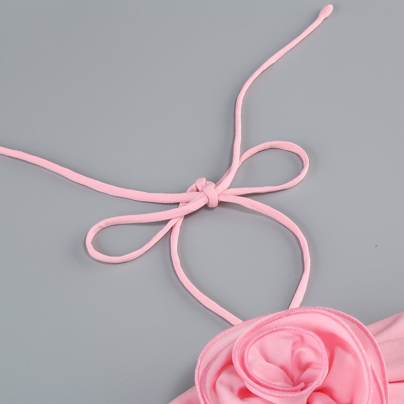 Pink One-Shoulder Rose Detail Bandage Dress H6651