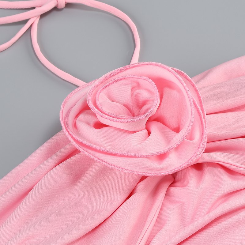 Pink One-Shoulder Rose Detail Bandage Dress H6651