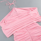 Pink One-Shoulder Rose Detail Bandage Dress H6651