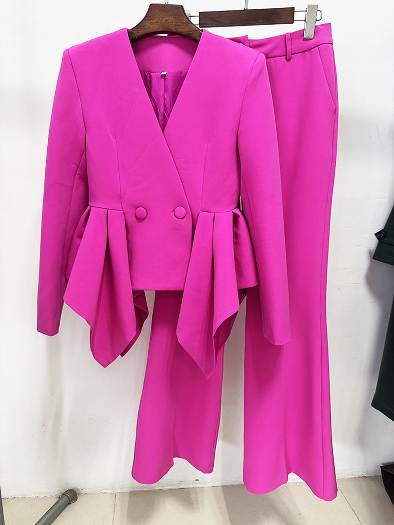 Pink Peplum Blazer & Wide Leg Pants Set H7040
