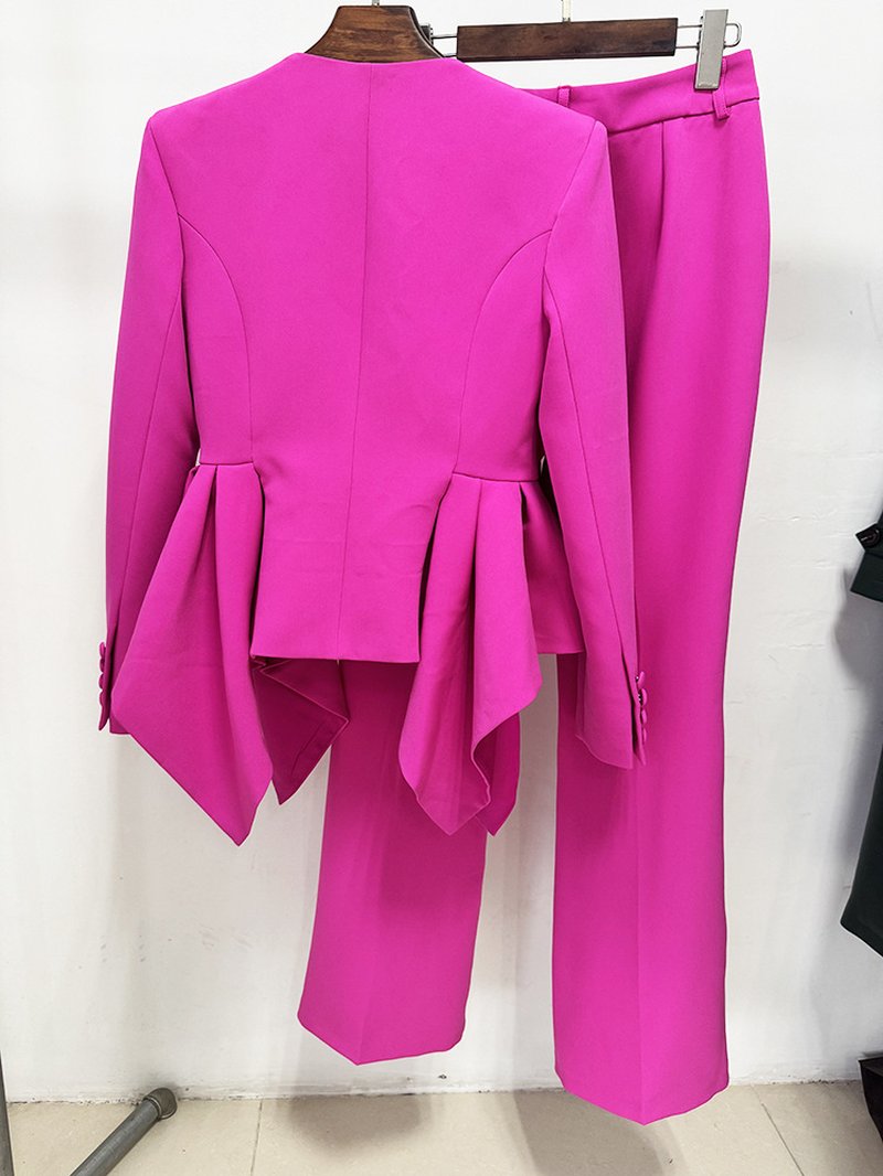 Pink Peplum Blazer & Wide Leg Pants Set H7040