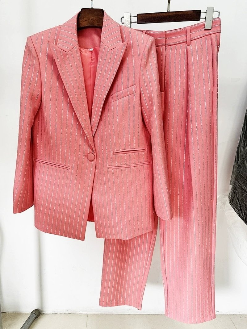Pink Pinstripe Oversized Suit Set H6460