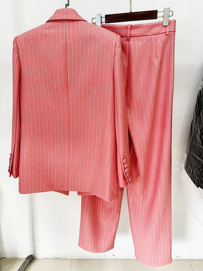Pink Pinstripe Oversized Suit Set H6460