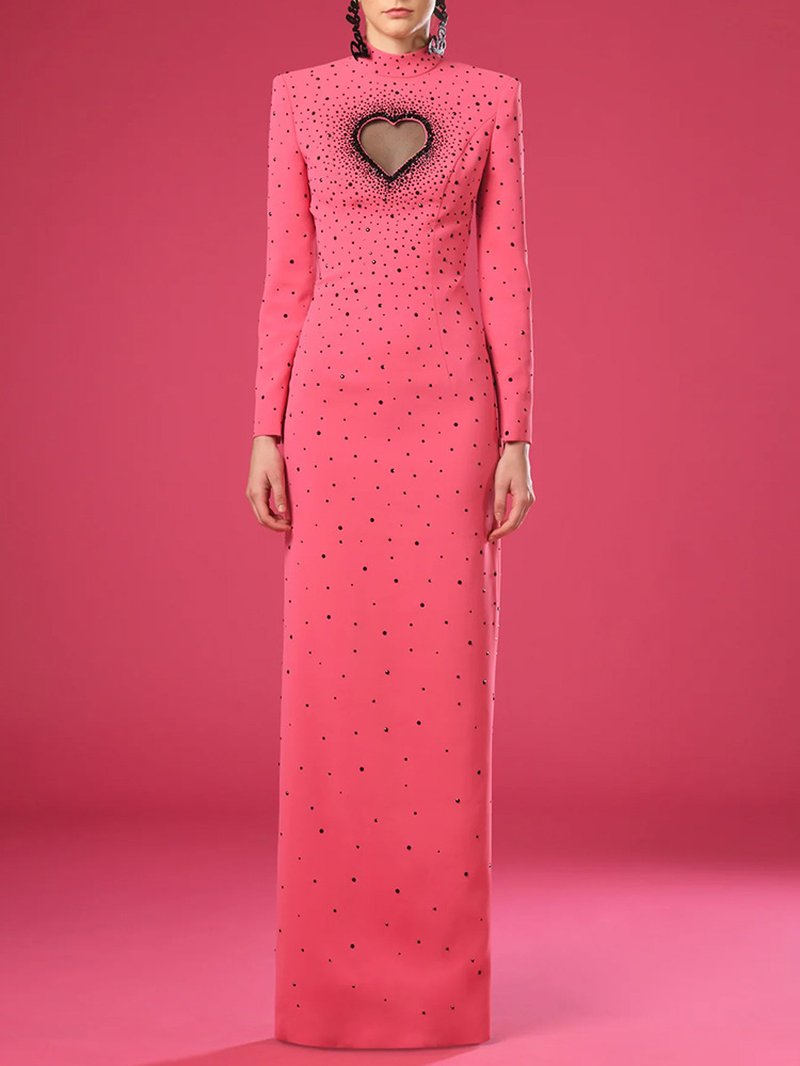 Pink Polka Dot Heart Cutout Gown H6684
