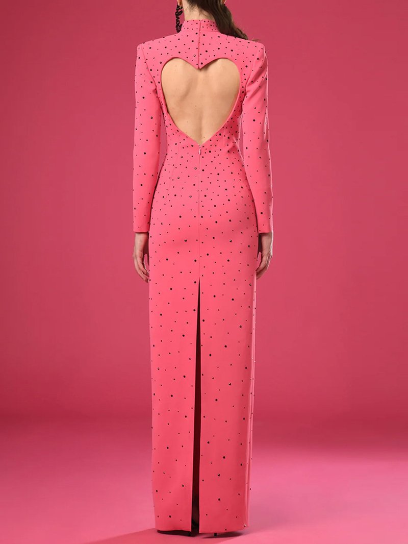 Pink Polka Dot Heart Cutout Gown H6684