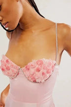 Pink Rose Embellished Mini Dress H6552