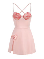 Pink Rose Embellished Mini Dress H6552