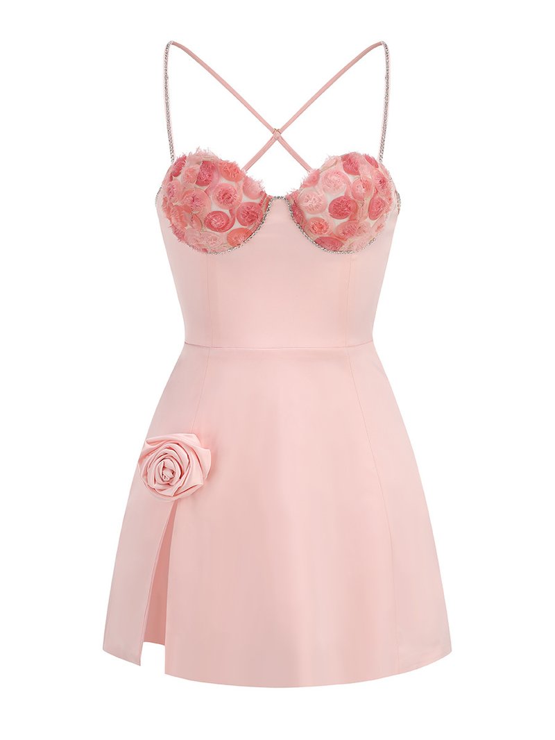 Pink Rose Embellished Mini Dress H6552