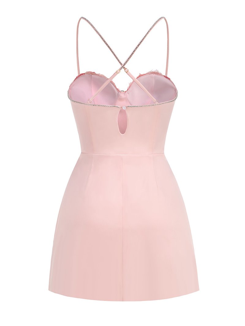Pink Rose Embellished Mini Dress H6552
