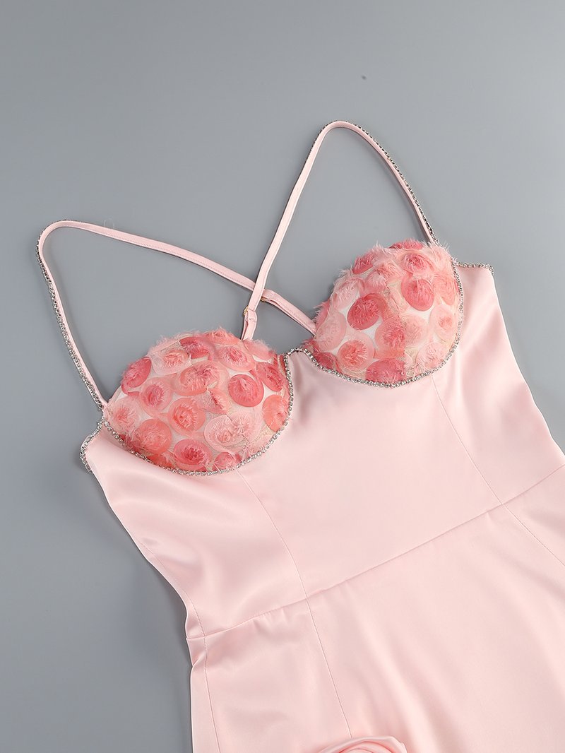 Pink Rose Embellished Mini Dress H6552