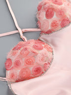 Pink Rose Embellished Mini Dress H6552