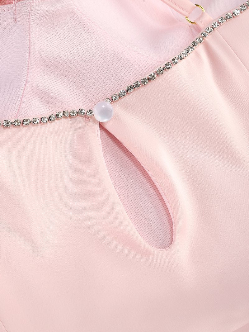 Pink Rose Embellished Mini Dress H6552