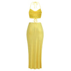 Pink Ruched Halter Midi Dress H6263