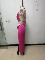 Pink Ruched Halter Midi Dress H6263