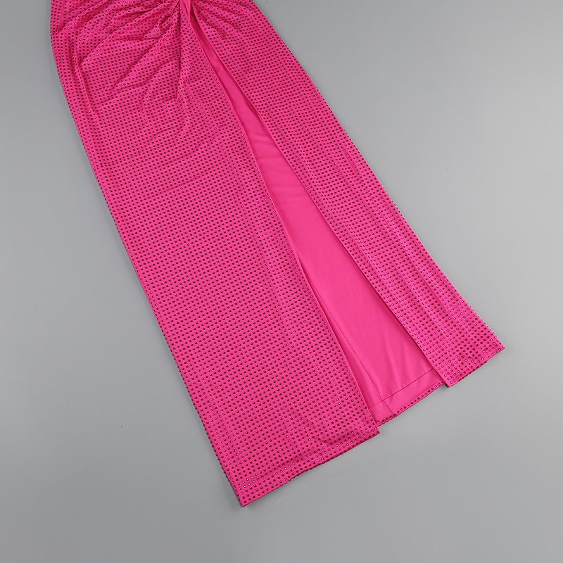 Pink Ruched Halter Midi Dress H6263
