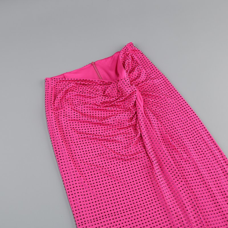 Pink Ruched Halter Midi Dress H6263