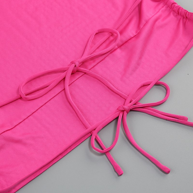 Pink Ruched Halter Midi Dress H6263