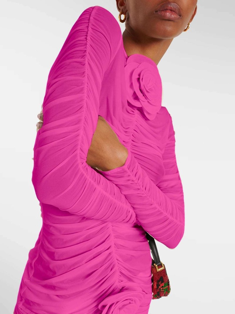 Pink Ruched Rose Detail Bandage Dress H6619