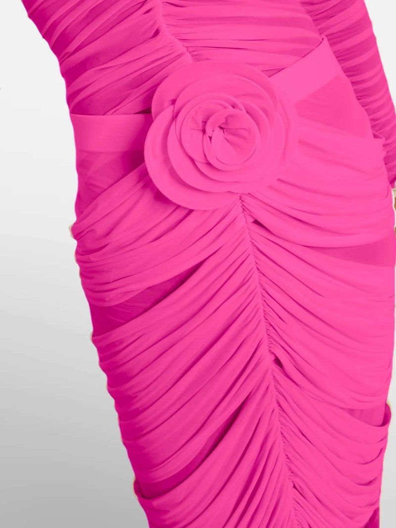 Pink Ruched Rose Detail Bandage Dress H6619