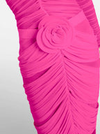 Pink Ruched Rose Detail Bandage Dress H6619
