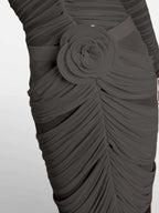 Pink Ruched Rose Detail Bandage Dress H6619