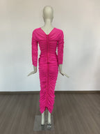 Pink Ruched Rose Detail Bandage Dress H6619