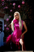 Pink Ruffle Asymmetrical Midi Dress H5686